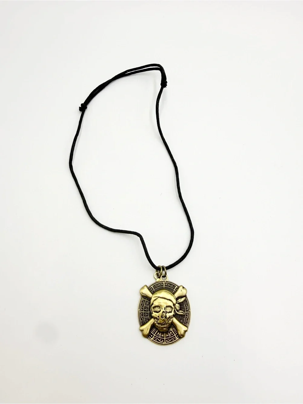Pirate Skull Medallion Adjustable Cord Necklace with Signed Rebecca Charm - Picture 4 of 11